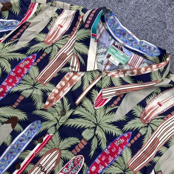 reyn spooner Tops - Reyn Spooner Women's L Hawaiian Surfboard Longboard Palm Tree Print Camp Rayon